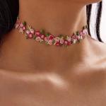 Pink Flower Choker Necklace
